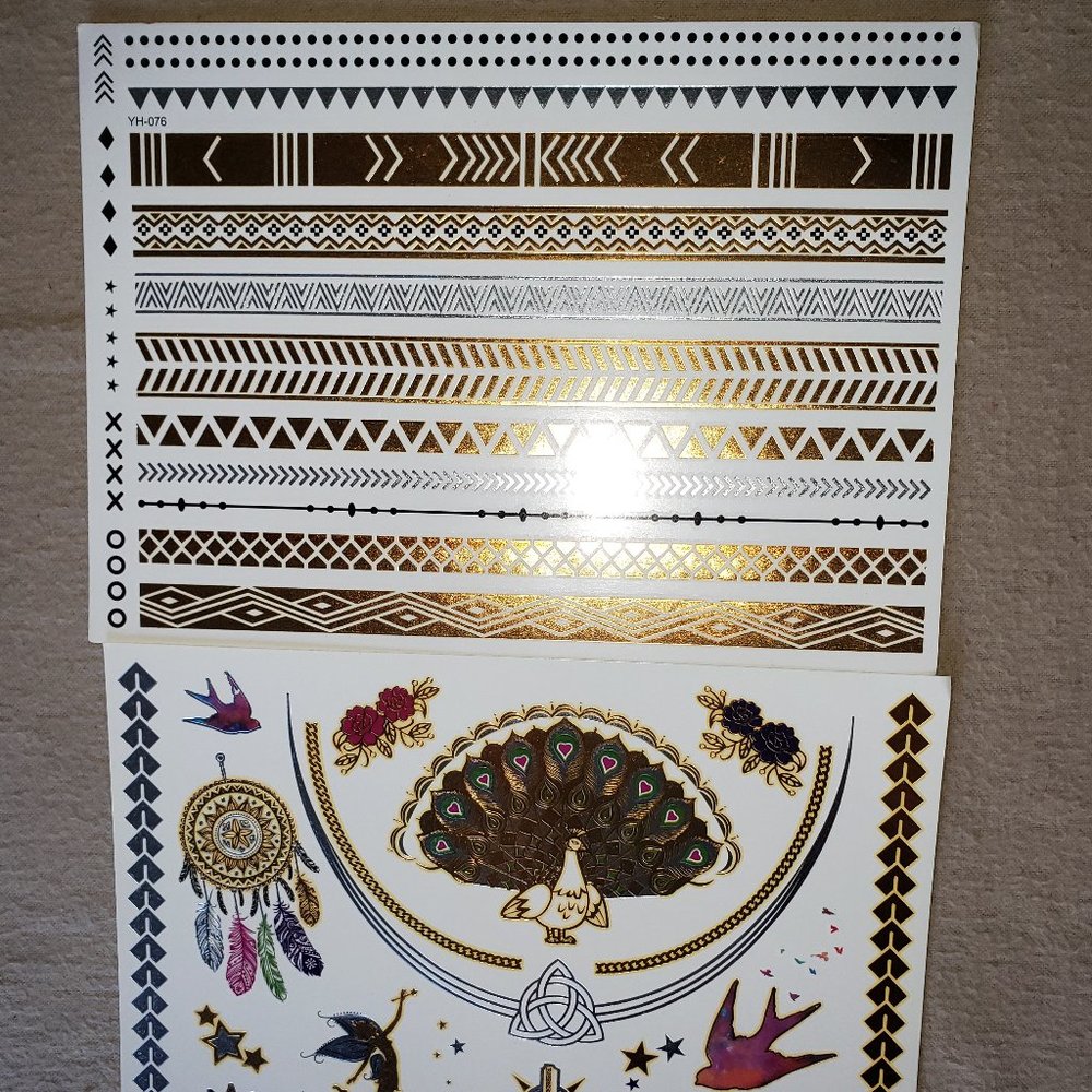 3 sheets Golden Silver Temporary Tattoo - Picture 5 of 14